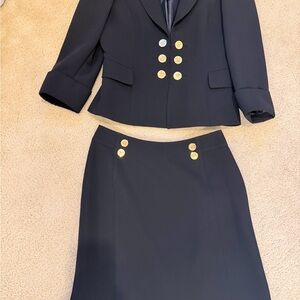 Tahari Black Blazer and Skirt Set with Gold Buttons